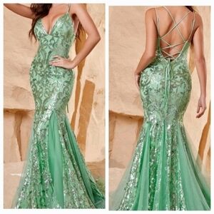 Green Party Contrast Mesh Contrast Sequin,  CRISS Cross Tie Back Cami Lu…